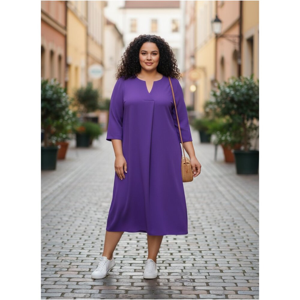 Lane Bryant Purple Shift Dress Size 22/24 — 3/4 Sleeve Keyhole Neckline